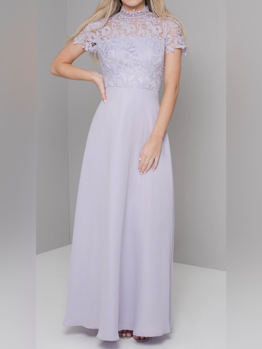 Chi Chi London Lace High-Neck Maxi Dress in Lilac
